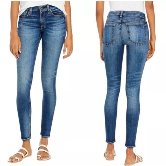 rag & bone Denim - RAG & BONE Cate Mid-Rise Ankle Skinny Jeans Medium Wash Blue Valley Line Sz 28